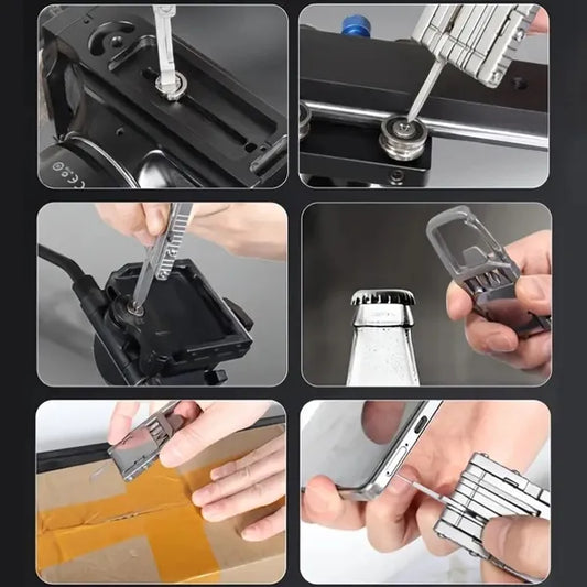 13 In 1 Multi-function Gadgets Stainless Steel Combination Tools, Mobile Phone Holder, Folding Outdoor, Bottle Opener, Screwdriver, Hiking Buckle, Knife