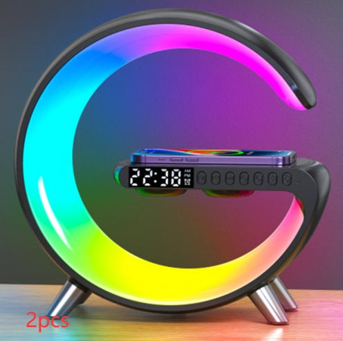 Intelligent G-Shaped LED Atmosphere Lamp: 15W Wireless Charger & Bluetooth Speaker