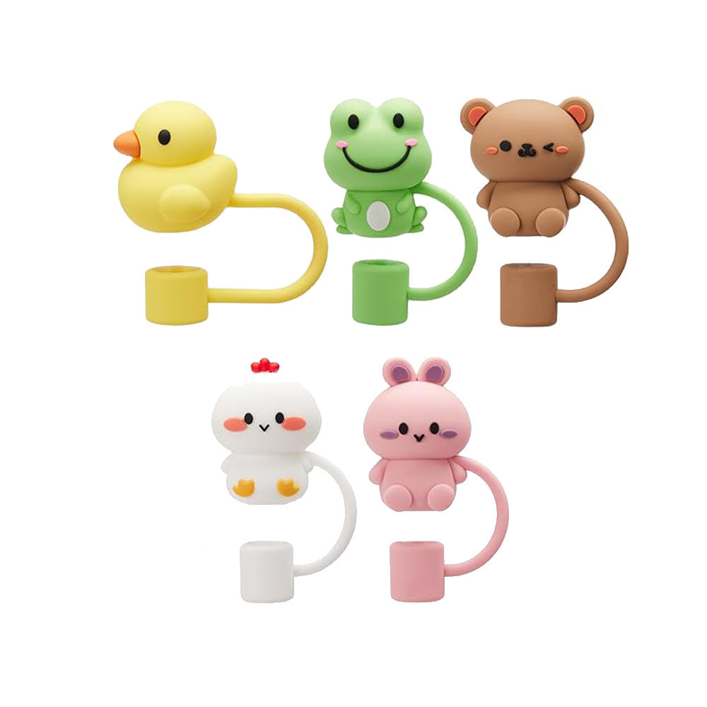 Cute Animal Series Straw Cap Creative Reusable Dustproof Anti-overflow Plug Straw