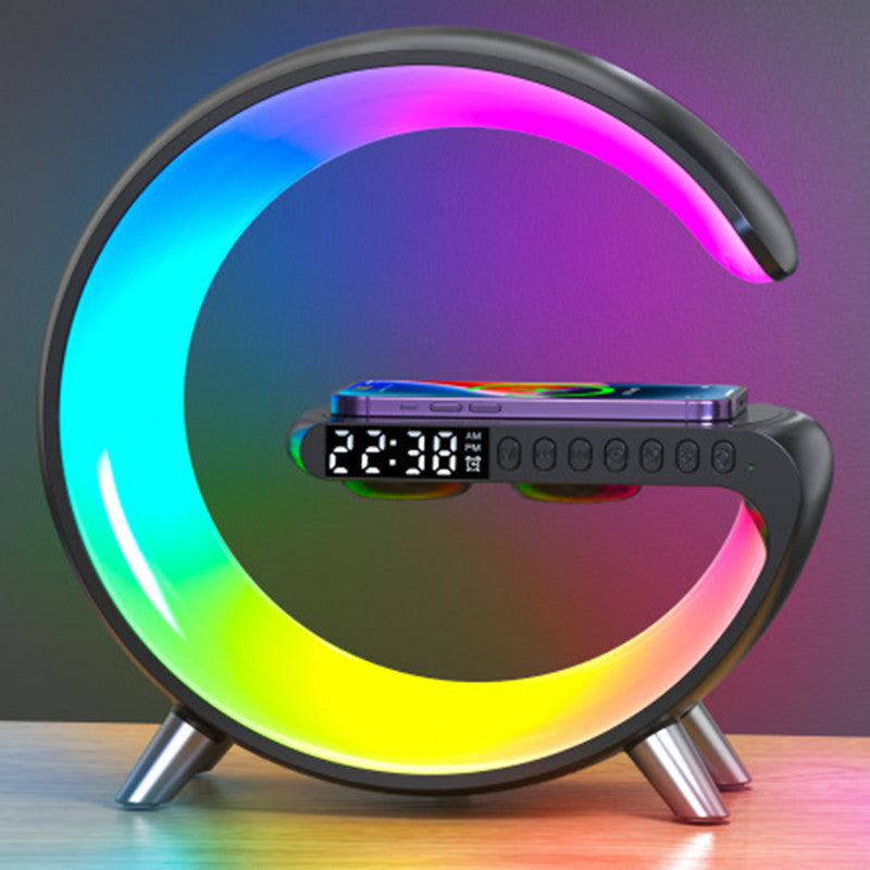 Intelligent G-Shaped LED Atmosphere Lamp: 15W Wireless Charger & Bluetooth Speaker