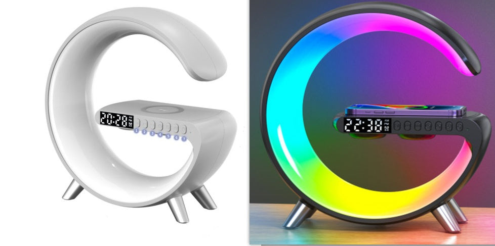 Intelligent G-Shaped LED Atmosphere Lamp: 15W Wireless Charger & Bluetooth Speaker