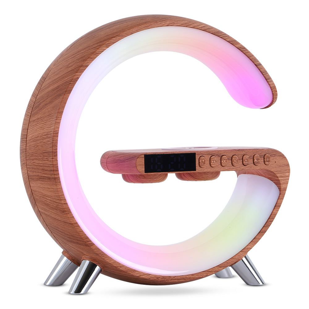 Intelligent G-Shaped LED Atmosphere Lamp: 15W Wireless Charger & Bluetooth Speaker