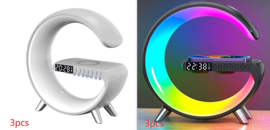 Intelligent G-Shaped LED Atmosphere Lamp: 15W Wireless Charger & Bluetooth Speaker