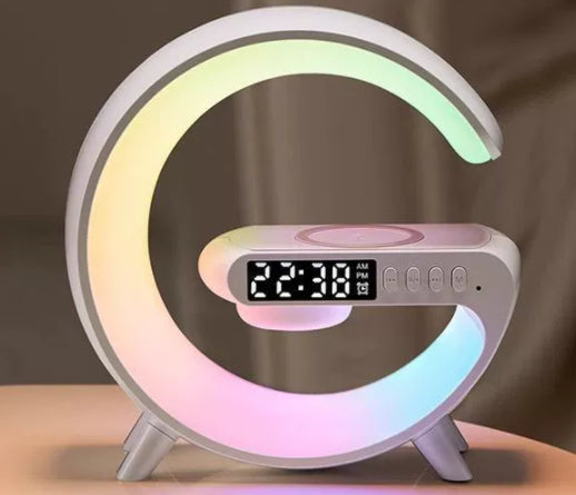 Intelligent G-Shaped LED Atmosphere Lamp: 15W Wireless Charger & Bluetooth Speaker