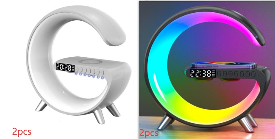 Intelligent G-Shaped LED Atmosphere Lamp: 15W Wireless Charger & Bluetooth Speaker